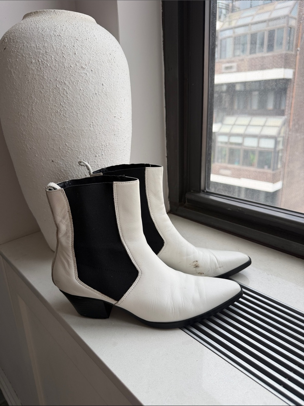 Zara White and Black Chelsea Ankle Boots